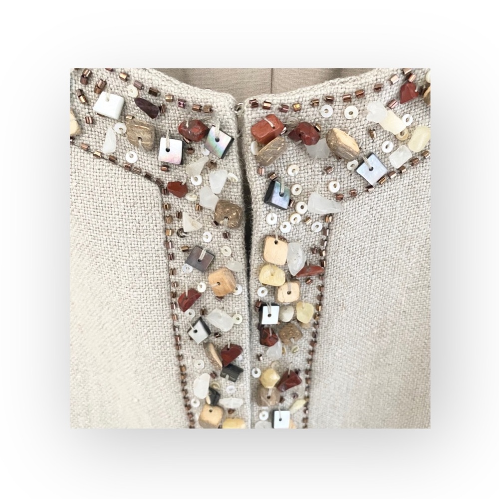 BCBG MaxAzria  Gemma Raw Gems Cropped Linen Jacket  Straw Beige - Picture 11 of 16